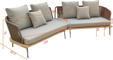 Диван угловой "BAYLEY" уличный серый 280*84*75см Garda Decor арт.129KN-03042