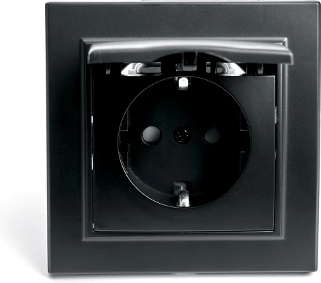 Розетка с заземлением защитной крышкой и шторками (черный) Stekker Эрна 39481