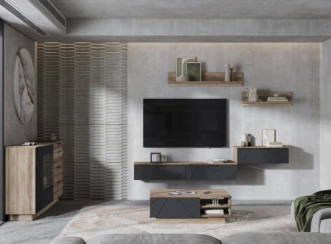 ТВ-тумба Woodville Диамо ТБ 03 софт графит / дуб каньон 546011