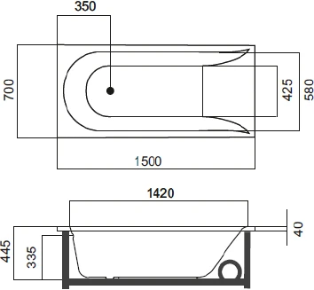 Акриловая ванна Am.Pm Spirit 150x70, с гидромассажем