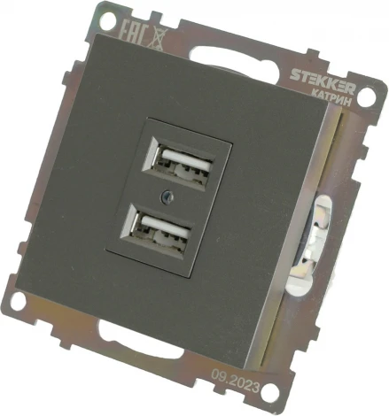 Розетка с USBх2 (графит) Stekker Катрин 49422