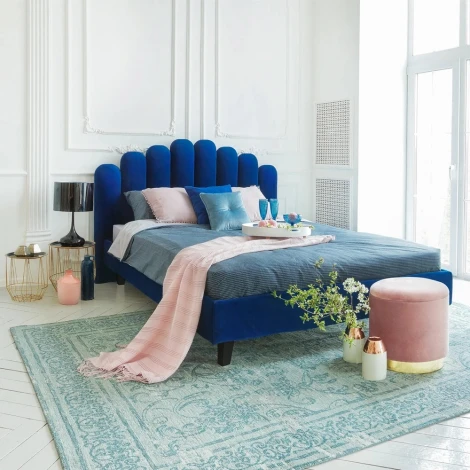Кровать Queen II Sharlotta L 1600 ОГОГО (арт.577168), (Ткань/Синий)