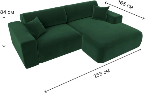 Диван угловой Лига-036 НПБ Классик правый угол (Зеленый/Велюр) Лига Диванов арт.121376