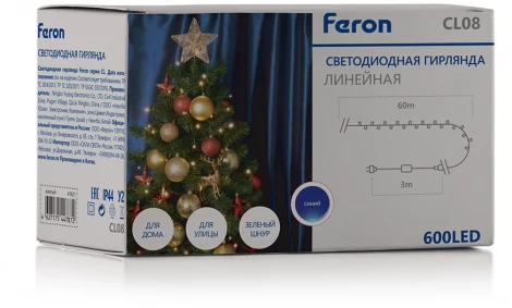 Светодиодная гирлянда Feron 41621 CL08 линейная, статичная, 60м + 3м желтый c питанием от сети