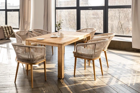 Обеденная группа на 6 персон, стулья Марсель, роуп бежевый 4SIS Мадейра MAD-CM6T1-7-SET beige