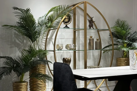 KFG087/1 Стеллаж "Полусфера" прозрачное стекло/золото блестящий 71*48*202см Garda Decor