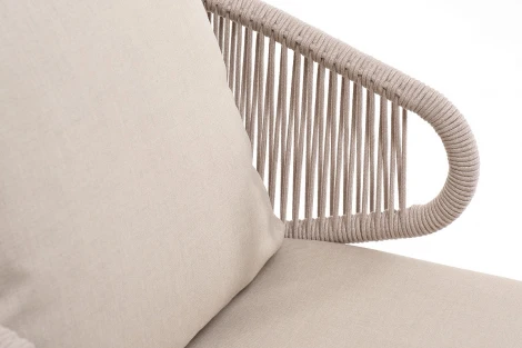 "Милан" кресло плетеное из роупа, каркас алюминий белый муар, роуп бежевый круглый, ткань бежевая 052 4SIS арт.УТ-00008598