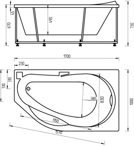 Акриловая ванна Акватек Таурус R, с фронтальным экраном