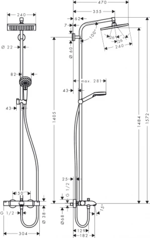 Душевая стойка Hansgrohe Crometta E 240 1jet Showerpipe  27298000