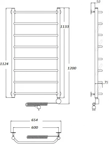 Полотенцесушитель электрический Тругор Браво эл ТЭН 1 ЛЦ4 120x60