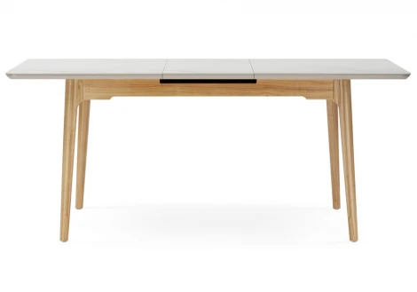 Кухонный стол Woodville Halmar 140(180)x80 белый спеченный камень / светлое дерево