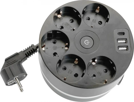 Удлинитель 5-и местный 2,5 метра с заземлением 2хUSB Type A+C Stekker Comfort 49656