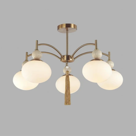 Потолочная люстра на штанге Lumion Gloriya 8272/5C латунь/бежевый/белый, металл/керамика/стекло Е14 5*40W 220V (шарики)