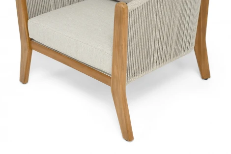 "Сидней" кресло плетеное из роупа, основание тик, каркас алюминий бежевый, роуп бежевый, ткань бежевая 4SIS арт.УТ-00009543