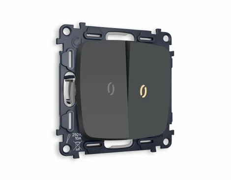 Комплект механизма Ambrella Volt 2-клавишного проходного выключателя с подсветкой 3200K OMEGA MO904030 Графит мягкое касание QUANT