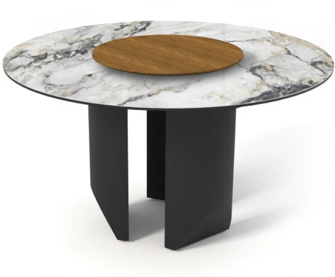Стол КОЛИЗЕЙ D140 ARCTIC OCEAN, Белый мрамор, керамика / Черный каркас М-City