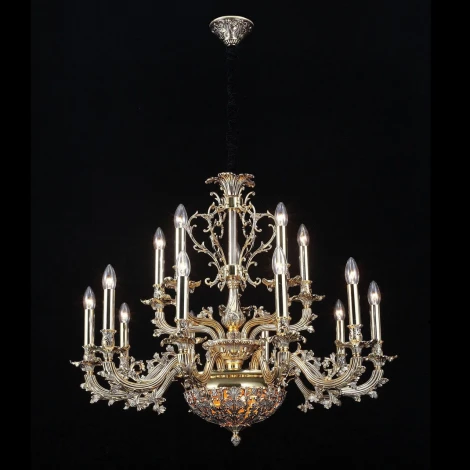 Подвесная большая люстра Lucia Tucci Firenze 1780.15.3 antique gold (220V, на цепи, подсвечник, свеча, листья, ветки)