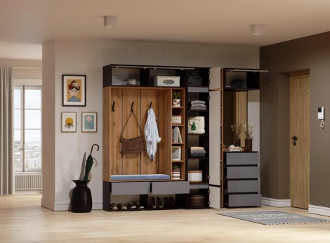 Модульная прихожая Роут комплектация 3 (Роут венге / графит софт комплектация 3) Woodville арт.596590