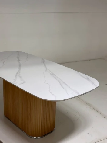 Стол M-City TAMPA 180 цвет БЕЛЫЙ МРАМОР M326, керамика / Каркас OAK