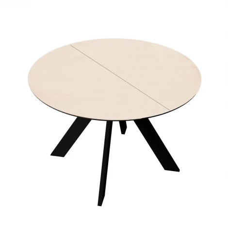 Стол DikLine SKC100 d1000 Керамика Krater Perla (бежевый матовый)/подстолье черное/опоры черные арт.00-00075479