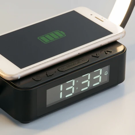 Интерьерная настольная лампа с беспроводным ЗУ Eurosvet Timelight 80505/1 черный (LED, 220V, диммер, сенсорный выключатель, кольцо)