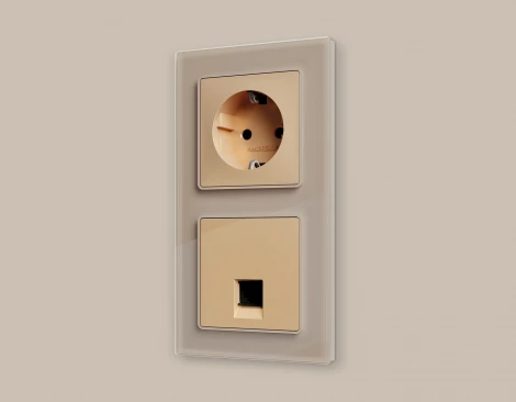 Лицевая панель Ambrella Volt ALFA (Шампань) для компьютерной/телефонной розетки RJ-45/RJ-11 QUANT AP6120