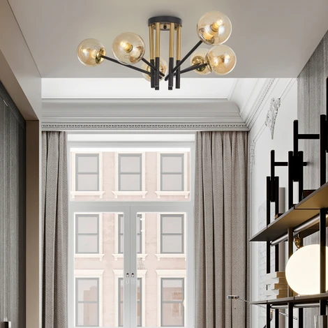 Потолочная люстра на штанге Arte Milano Neapolis-73708 273708/6 BK/GD (220V, шар, молекулы)