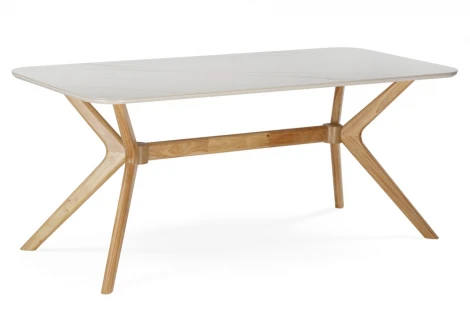 Кухонный стол Woodville Unika 180x80 белый спеченный камень / светлое дерево