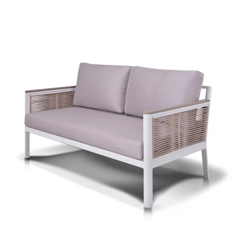 Диван 2-местный плетеный из роупа, каркас алюминий белый, роуп бежевый, ткань бежевая 4SIS Сан Ремо GFS4762S