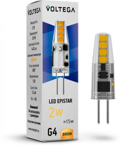 Светодиодная лампа 2W 3000K G4 12V Voltega Capsule G4 7261