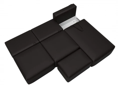 Диван угловой модульный с пуфом Лига-060 НПБ Лонг угол универсальный (ЛДСП,Брус,Фанера/Пластик/Экокожа/Коричневый) Лига Диванов 130069