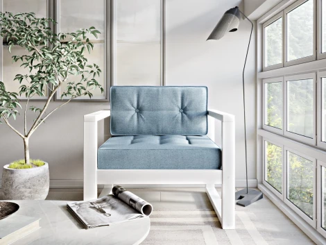 Кресло Arsko Астер белая эмаль голубая рогожка