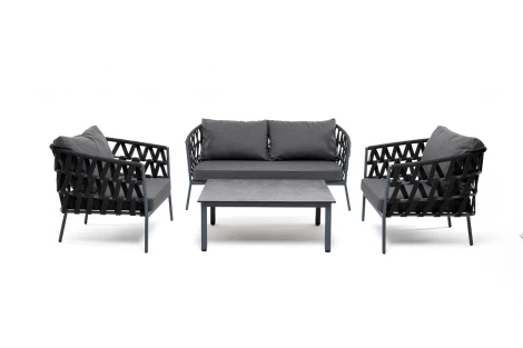 Лаунж-зона 4-местная плетеная из роупа (веревки), каркас алюминиевый серый, роуп темно-серый 4SIS Диего DIES2C2TJ-4-SET D-gray