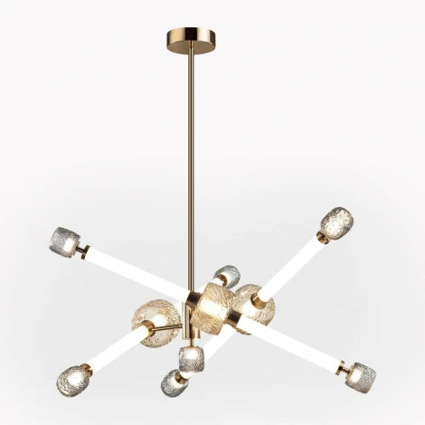 Потолочная люстра на штанге Odeon Light Kliff 5426/54CL золотой/белый/дымчатый/коньячный/металл/стекло/акрил LED 54W 3000K (220V)