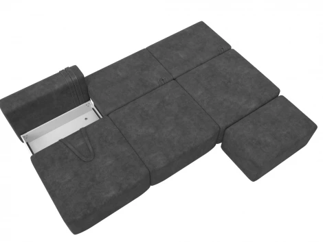 Диван прямой модульный с пуфом Лига-060 НПБ Лонг (ЛДСП,Брус,Фанера/Пластик/Велюр/Темно-серый) Лига Диванов 129489