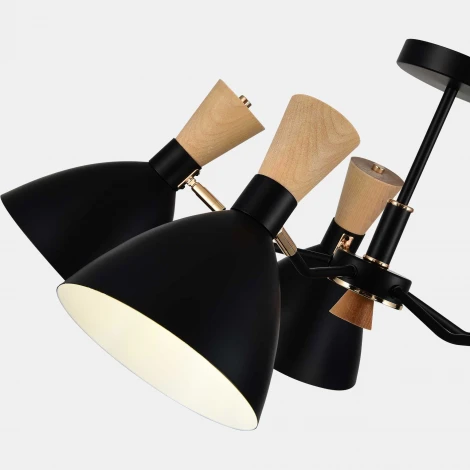 Потолочная люстра на штанге Evoluce SLE1256 SLE1256-402-05 Черный/Черный, Светлое дерево, Золотистый E14 5*40W (220V)