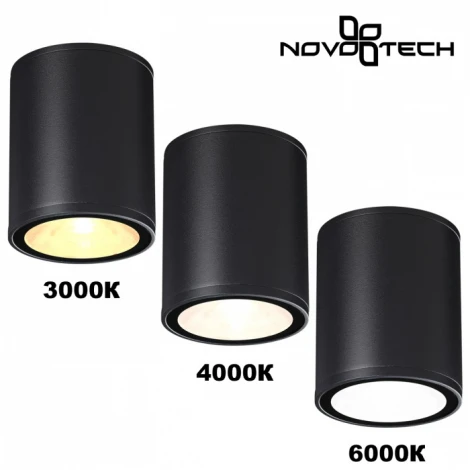 Потолочный светильник с переключ. цветовой температуры Novotech Tumbler 359535 черный LED 10W 220V 3000К\4000К\6000К (круглые, IP65)