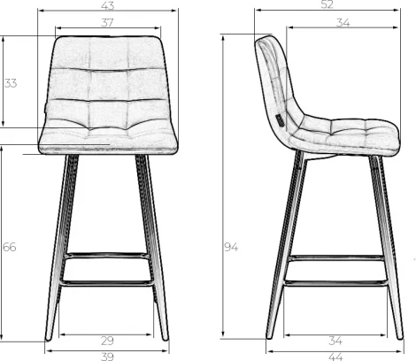 Стул полубарный DOBRIN OLIVIA (черные матовые ножки, светло-серый велюр (108-52))