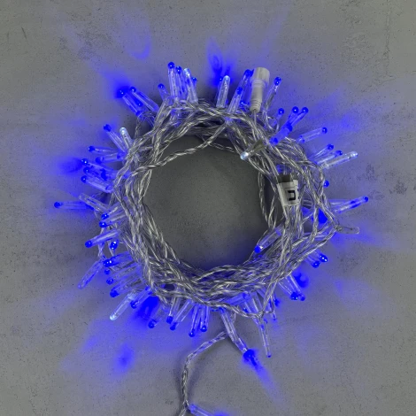 Гирлянда Нить с колпачком 10м синяя с мерцанием белого диода 220В, 100 LED, провод прозрачный ПВХ Laitcom PST100BLWCAP-10-2B