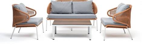 "Милан" лаунж-зона 4-местная плетеная из роупа (веревки), каркас алюминиевый светло-серый, роуп оранжевый меланж 4SIS арт.УТ-00005966