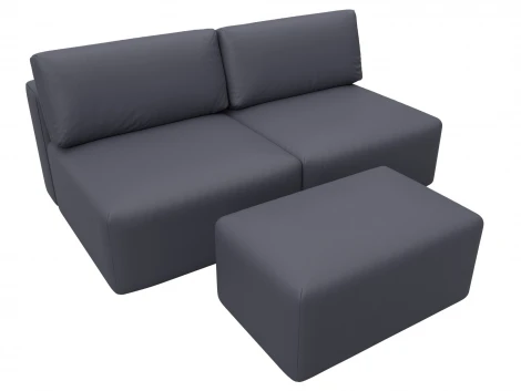 Диван прямой модульный с пуфом Лига-060 НПБ (ЛДСП,Брус,Фанера/Пластик/Экокожа/Серый) Лига Диванов 130055