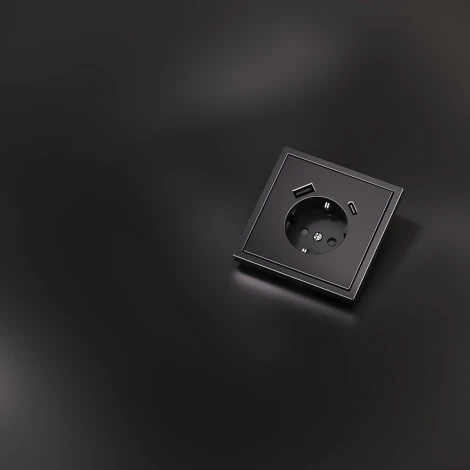 Накладка для розетки с заземлением и защитными шторками с USB A+C (антрацит) Voltum S70 Metal VLSM001012