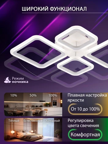Потолочная люстра светодиодная с пультом ДУ 84W, белый, LED Natali Kovaltseva Opti LED LAMPS 81108/1C