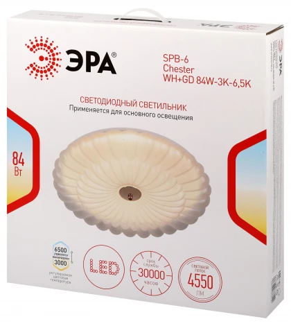 Потолочный светильник светодиодный с регулировкой цветовой температуры ЭРА SPB-6 Chester 84W-3K-6,5K WH+GD