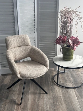 Стул АРНЭ (ARNE) 360 град, цвет БЕЖЕВЫЙ EYELASH -120, фактурный шенилл / ЧЕРНЫЙ каркас, ®DISAUR M-City 64832