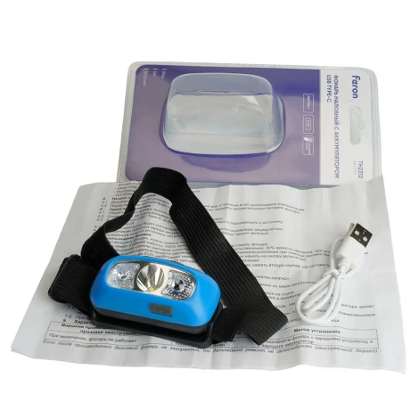 Фонарь налобный с аккумулятором 5W USB Feron TH2312 51117