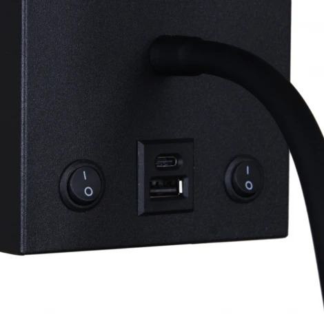 Настенный светильник с usb-портом Reluce 86210-9.2-001KT LED3W+E14 BK (220V, выключатель)
