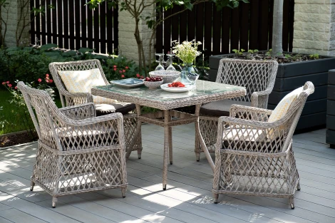 "Айриш" обеденная группа плетеная на 4 персоны, цвет бежевый 4SIS арт.УТ-00002199