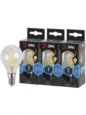 Лампочка светодиодная филаментная E14 7W ЭРА F-LED P45-7W-840-E14