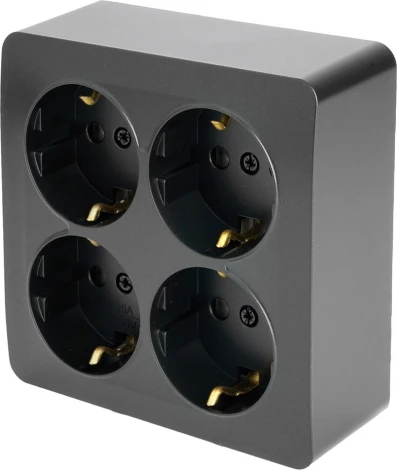 Розетка 4-х местная с заземлением (черный матовый) Stekker София 49510